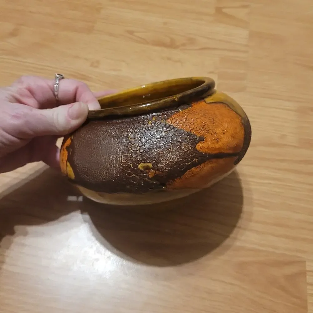 Vtg 70s Royal Hagar Earth Wrap Crackle Lava Glaze Pottery Planter Lot Of 2 Bowls - Picture 9 of 13